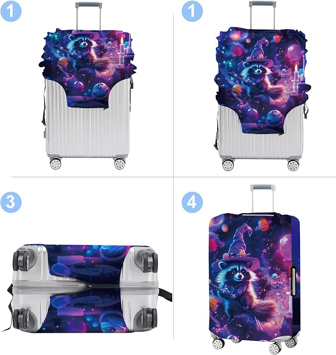 Raccoon Luggage Cover Washable Suitcase Protector Anti-Scratch,Stretchable Fit for 20-34Inch Luggage Durable Travel Bag Cover with Zipper ClosureL(28-30inch suitcase)