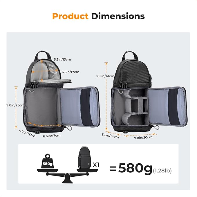K&F CONCEPT Camera Sling Bag Crossbody Bag Camera Shoulder Backpack DSLR/SLR/Mirrorless Photography Bags Compatible with Canon/Nikon/Sony/Fuji/Gopro/DJI