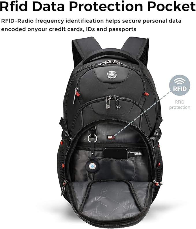 Swissdigital Laptop Backpack with USB Charging Port, Travel Backpack Fits 15.6 inches Computer, 31L Backpack for Men | SD803