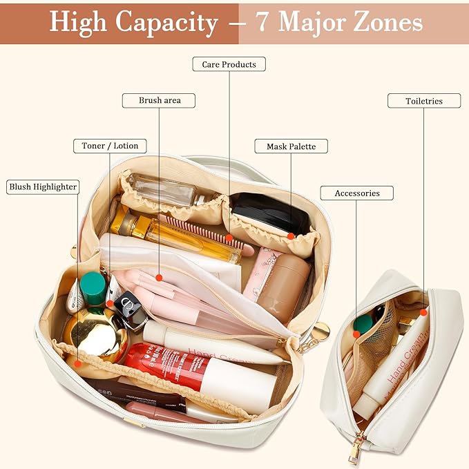 Birthday Gifts for Women Teen Girl, Personalized Initial Makeup Organizer Bag Set, Open Flat Travel Cosmetic Bag With Clear Divider and Handle(Beige,O)