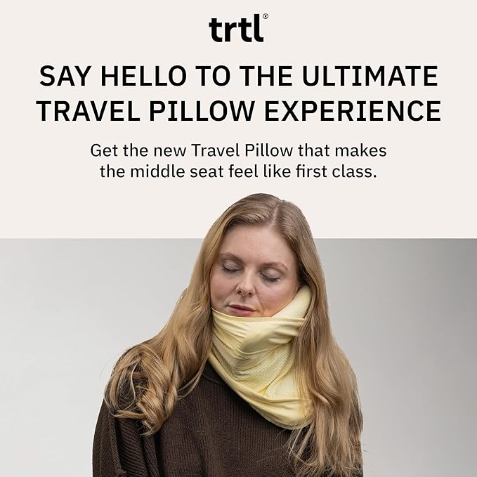 trtl Travel Pillow Cool for Neck Support - Cooling Plane Neck Pillow - with Breathable Fabric - Lightweight and Easy to Carry - Sorbet Yellow