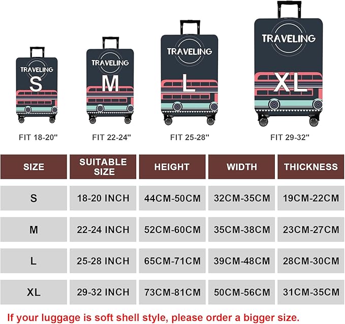 WUJIAONIAO Travel Luggage Cover Baggage Suitcase Cover Protector Skins 18-32 Inch (TRAVELING, S (for 18-20 inch luggage))