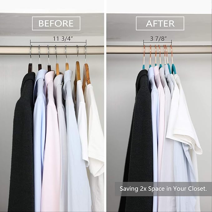 MIZGI Premium Velvet Hangers (50 Pack) Heavy Duty - Non Slip Felt Suit Hanger Teal/Turquoise - Rose Gold Hooks,Space Saving Clothes Hanger