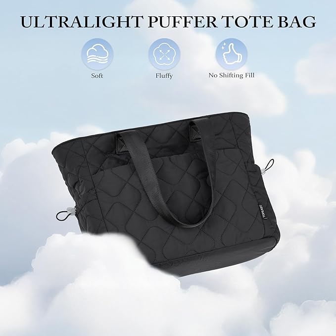 TOPEAST Tote Bag for Women, Large Puffer Tote Bag with Zipper, Lightweight Work Bags for Women, Quilted Bags for Nurse Travel