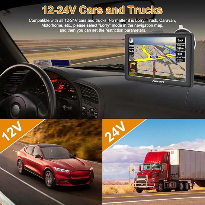 GPS Navigator for Car 7 inch Touch Screen Voice Prompts Turn Direction Speed Limit Warning Free Update Map