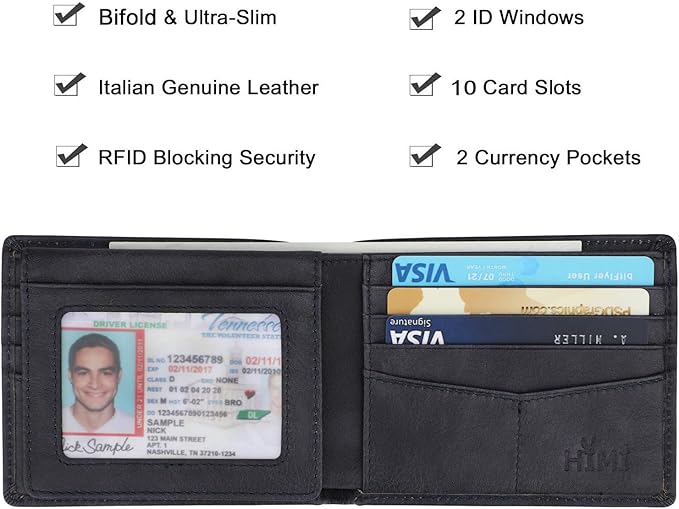 Wallet for Men-Genuine Leather RFID Blocking Bifold Stylish Wallet With 2 ID Window