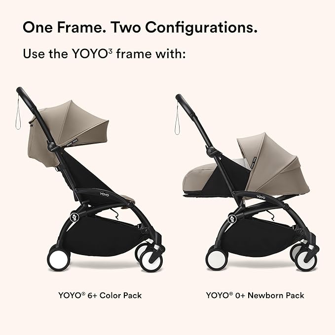 Stokke YOYO3 Frame, White - Textile Set Not Included - Comes with 5-Point Harness, Multi-Position Reclining Backrest, Canopy Extensions, Padded Shoulder Strap & Protective Storage Bag