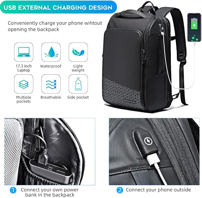 BANGE 45L Expandable Travel Backpacks,Weekender Carry On Backpack, Flight Approved Business Backpack for 17.3inch Laptop