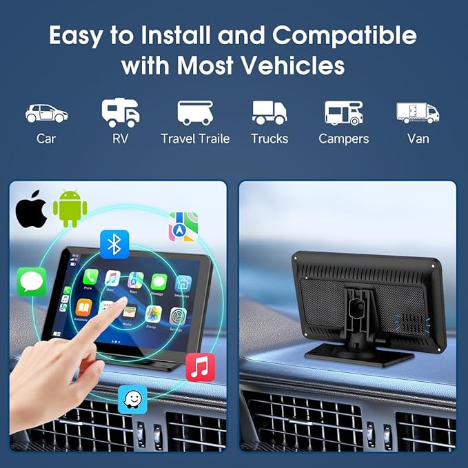 2025 Enhanced Carplay Screen for Car - 7" HD Portable Carplay & Android Auto with Bluetooth, HD Backup Camera, GPS Navigation, Siri, FM Radio, AUX, and Mirror Link – Compatible with All Vehicles