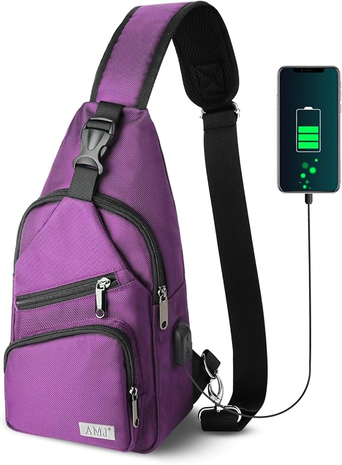 AMJ Crossbody Sling Bag Men Women, Casual Shoulder Backpack, Chest Daypack Satchel for Hiking Travel