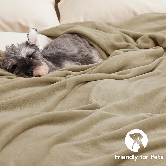PHF Ultra Soft Fleece Throw Blanket, No Shed No Pilling Luxury Plush Cozy 300GSM Lightweight Blanket for Bed, Couch, Chair, Sofa Suitable for All Season, 50" x 60", Khaki