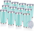 20 oz Tumblers Bulk Stainless Steel Tumbler with Lid Double Wall Vacuum Insulated Coffee Mug 20oz Powder Coated Cup for Hot and Cold Drinks, Turquoise, 12 pack