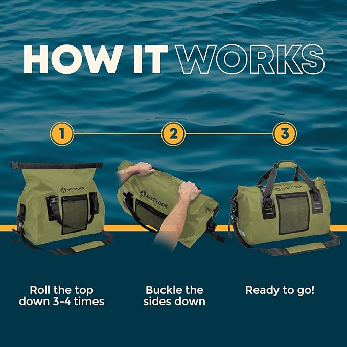 Earth Pak Waterproof Duffel Bag - Heavy Duty Motorcycle Dry Bag with Large Storage Space Perfect for Traveling, Camping, Kayaking, Fishing & Canoeing Bag 50L/70L/90L/120L Sizes