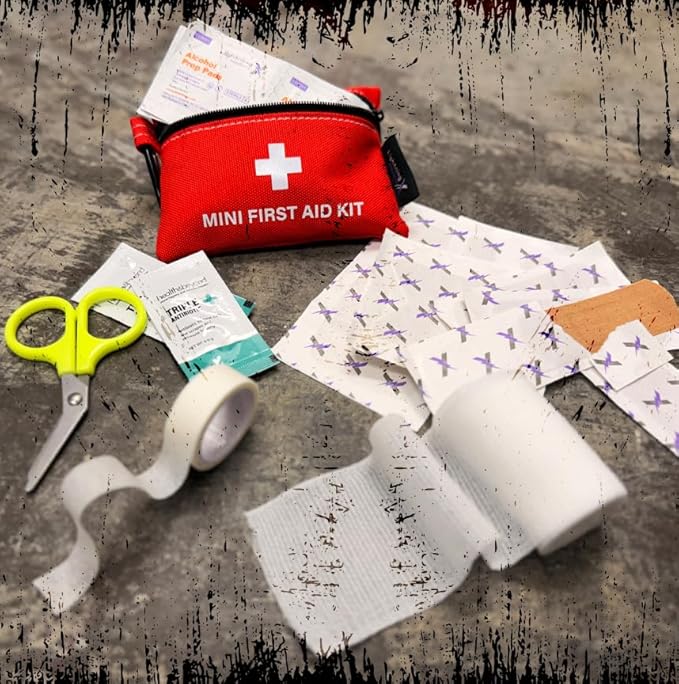 Lightning X Mini First Aid Kit – Compact 20 Piece Emergency Medical Kit with Carabiner | Portable Water Resistant Travel First Aid Pouch for Hiking, Camping, Car, Backpack, Outdoor Survival