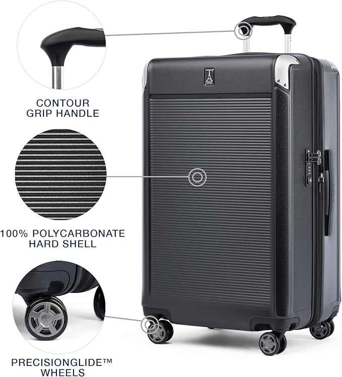 Travelpro Platinum Elite Hardside Expandable Checked Luggage, 8 Wheel Spinner, TSA Lock, Hard Shell Polycarbonate Suitcase, Shadow Black, Checked Large 28-Inch