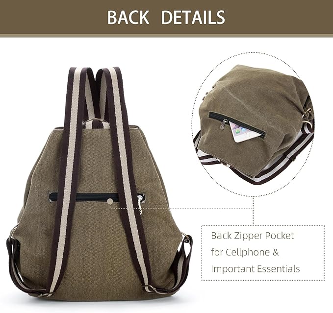 Goodhan Women Canvas Backpack Daypack Casual Shoulder Bag, Vintage Heavy-duty Anti-theft Travel Backpack