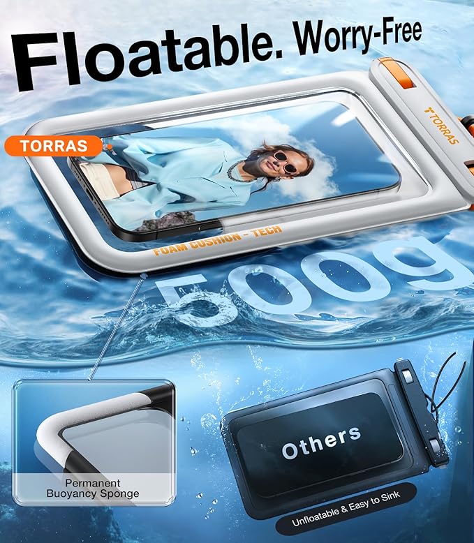 TORRAS IP68 Waterproof Phone Pouch Double Space, Floating Waterproof Phone Case with Lanyard for iPhone 16 Pro Max 15 14 13 S25 S24, Phone Dry Bag Vacation Cruise Ship Travel Essentials 7.0'', White