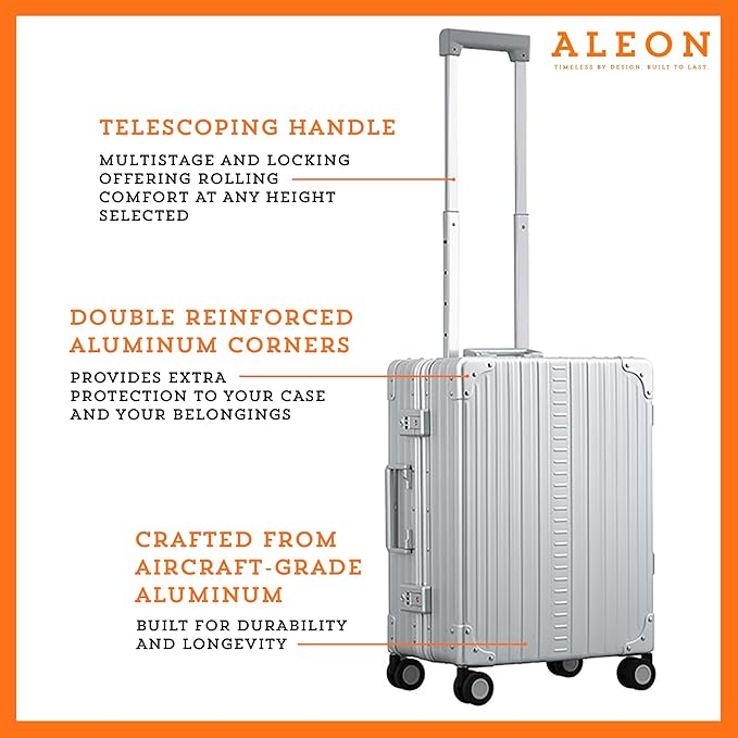 All Aluminum Lightweight Carry-On Luggage - Hardside Carry-On Suitcase, TSA Approved, Hard Shell Suitcase for Travel, Airline Approved 21 Inch Hard Spinner Wheels Luggage (Platinum)