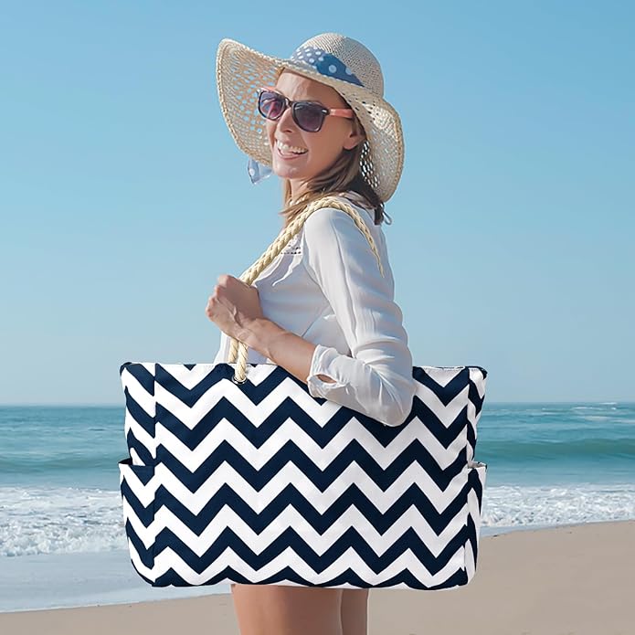 Becokan Beach Bag Large Beach Tote Bag for Women Waterproof Sandproof Swim Pool Bag With Zipper
