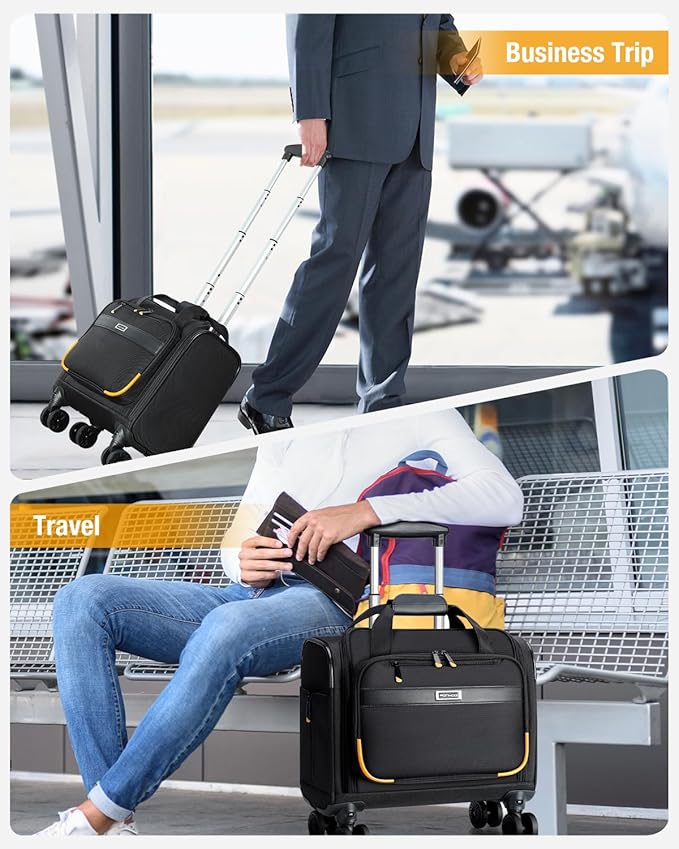 Rolling Laptop Bag, Rolling Briefcase with 4 Spinner Wheels, 13 Inch 1680D Nylon Water Resistant Computer Bag for Men and Women Work Travel, Black