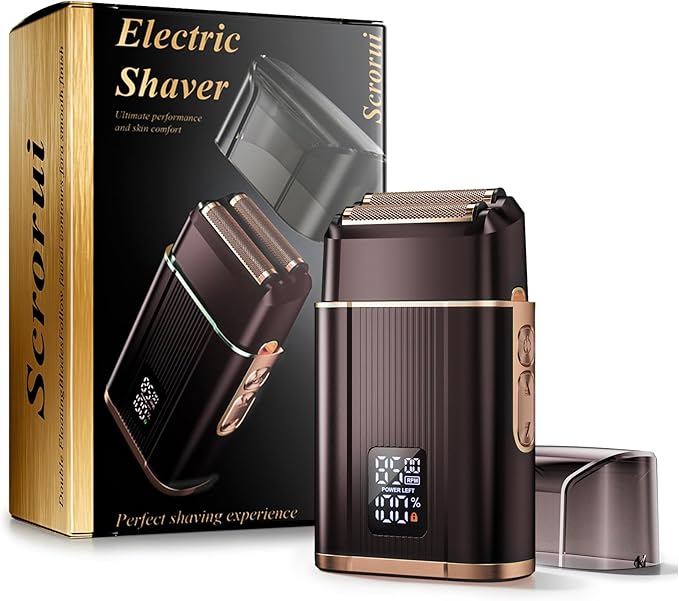 Foil Shavers for Men, High Speed Double Floating Blades Electric Razor, IPX6 Waterproof Dry/Wet, 2 Adjustable Speed Electric Shaver with LED Display, USB-C Dark Black & Gold