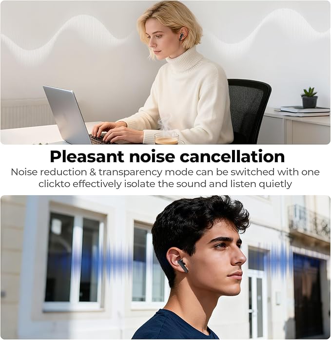 NE40 Earbuds with LCD Screen, NE40 Translation Earbuds, Bluetooth 6.0 Translation Earphone Real Time for 134 Languages, Translator Headphones with 7 Translation fit iOS&Android, Black