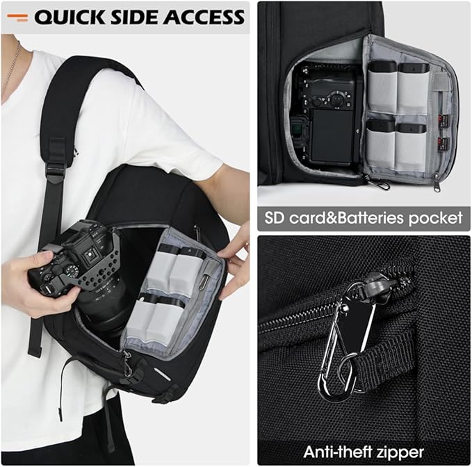 SDYSM Camera Bag Backpack Professional for DSLR SLR Mirrorless Camera Waterproof Laptop Back Pack 15.6 Inch with Rain Cover Anti Theft Travel Case Large Capacity Photography Backpack Black