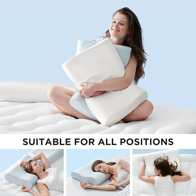 Bedsure Cervical Neck Pillow for Sleeping, Memory Foam with Cool-Touch Ice Pillowcases, Ergonomic Contour Pain Relief, Orthopedic Pillow for Neck Support for Side, Back, Stomach Sleepers ﻿