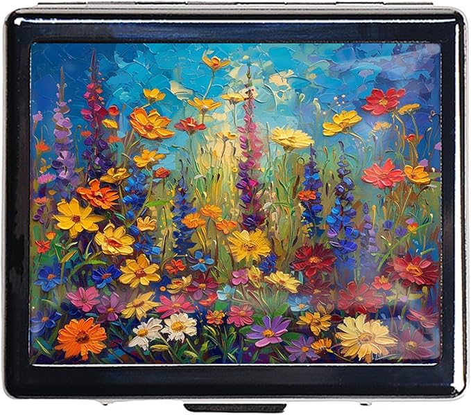Cute and Portable Metal Pill Organizer – 8 Compartments, Elegant Chrome Finish, Ideal for Travel and Daily Use (Vibrant Wildflowers)