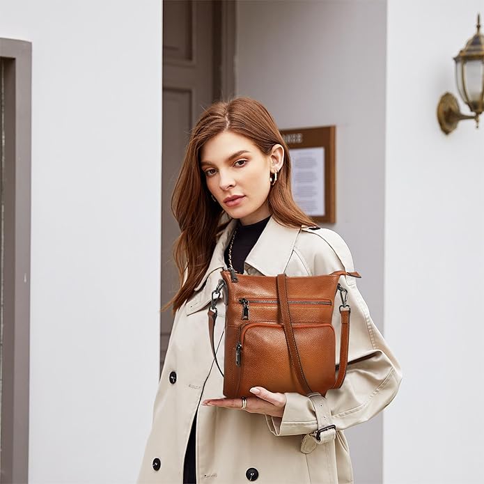 HESHE Crossbody Bags for Women Leather Handbags Designer Shoulder Purse with Pockets Satchel Purse Travel Bag