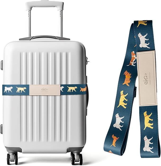 Luggage Straps for Suitcases, Adjustable Luggage Elastic Belt, Travel Essentials for Airport,Station,Vibrant Designs, Puppy