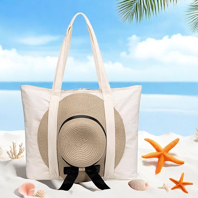 LEDAOU Beach Bags for Women, Beach Bags Waterproof Sandproof, Packable Beach Tote Bag with Zipper Travel Sports