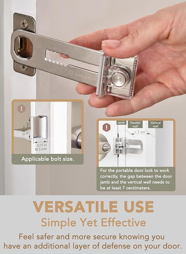 Greatim Portable Door Lock for Travel Hotel Safety, Stainless Steel Security Lock, Compact Safety Lock for Room Door, Universal Portable Travel Door Lock for Room Security