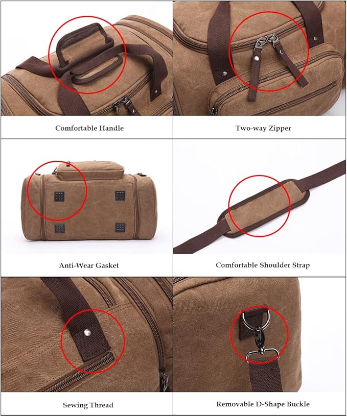 Duffle Bag for Travel, Large Canvas Duffel Bag for Travelling Overnight Weekender Bag Carry On Bag for Men Women Grey