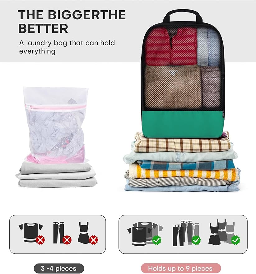 4 PCS Set Compression Packing Cubes for Travel, Lightweight Packaging Organizer Bags for Carry On Space Saving, Travel Essentials Cubes for Suitcase Backpack, Green