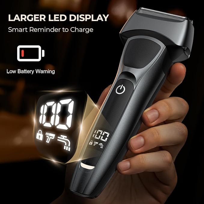 Electric Foil Shavers for Men: Portable Electric Razor for Face- Rechargeable Wet/Dry Waterproof Shaver with LED Display & Fast Charge-Ultra-Thin Razor for Close Shaving