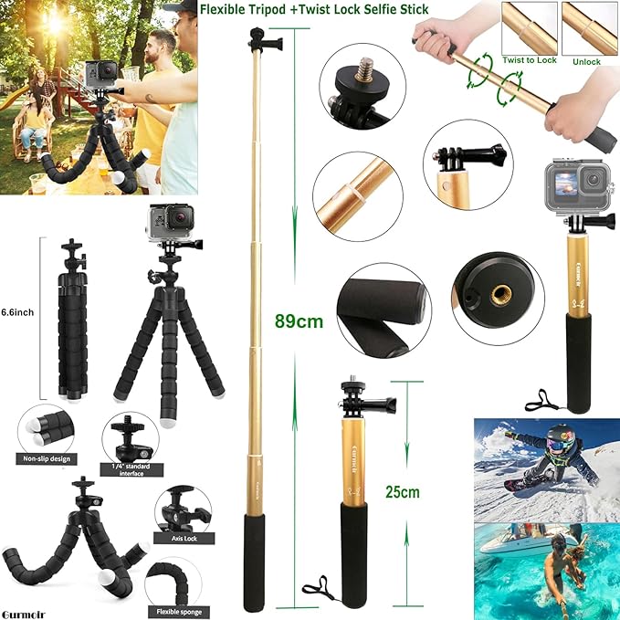 Gurmoir Accessory Kit with Waterproof Case for Go Pro Hero 13 12 11 10 9 Black. Underwater Diving Housing Floating Hand Grip Screen Protector Bundle Pack for GoPro 13 12 11 10 9 Camera(DT13)