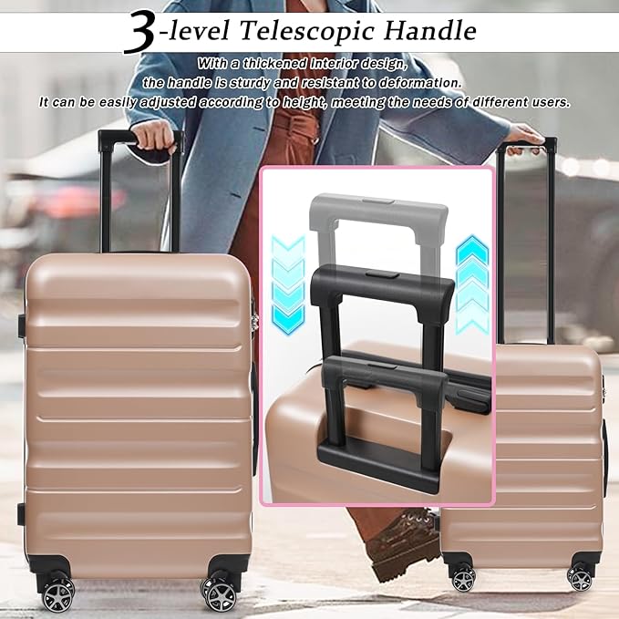 Merax Luggage Set 6 Piece, Hardshell ABS Suitcases with 8 Silent Spinner Wheels, Durable and Lightweight Travel Luggage for Family Trips, Champagne