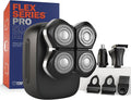 Freebird FlexSeries Pro Electric Head & Body Shaver - Mens Cordless Rechargeable Wet/Dry Skull Bald Head Back & Groin Waterproof Razor with Rotary Blades, Clippers, Nose Trimmer, Brush, Massager