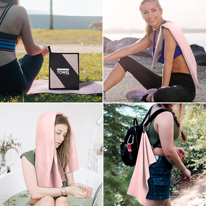 Microfiber Travel Towel, Soft Lightweight Quick Dry Towel, Super Absorbent Compact Travel & Sports & Beach Towels for Camping, Backpack, Gym, Swimming, Yoga, Hiking (M:20"×40" -Pink)