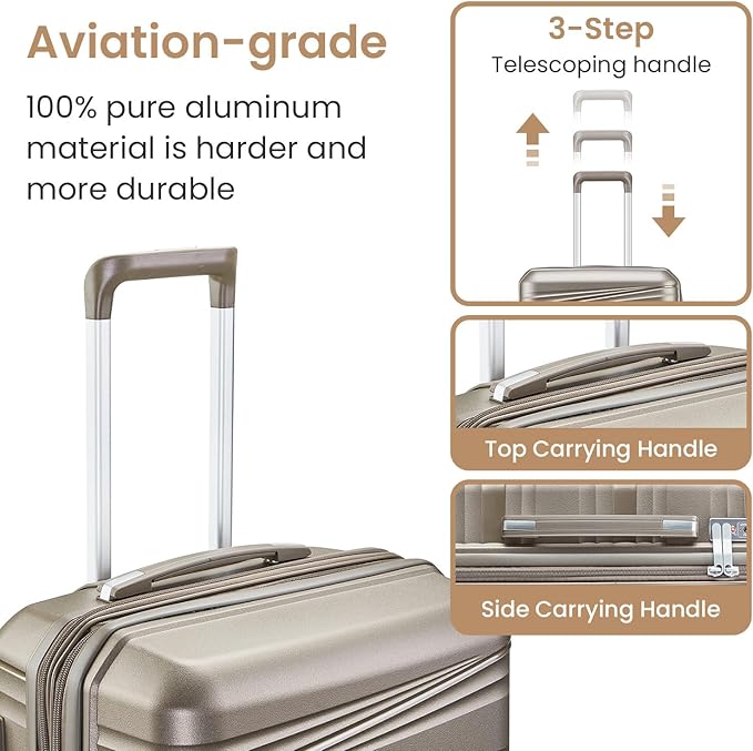 Campfun Luggage 4 Piece Sets, Expandable Carry On Luggage Set Hardshell PP, Suitcase Set with Double Spinner Wheels, Checked Durable Lightweight with TSA Lock, 14in 20in 24in 28in-Champagne(C)