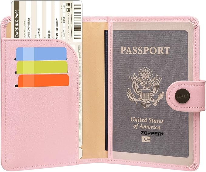 ZOPPEN Passport Holder Women, Passport Cover Travel Wallet Rfid Blocking Passport Wallet Cover Case Travel Essentials Document Organizer, Pink