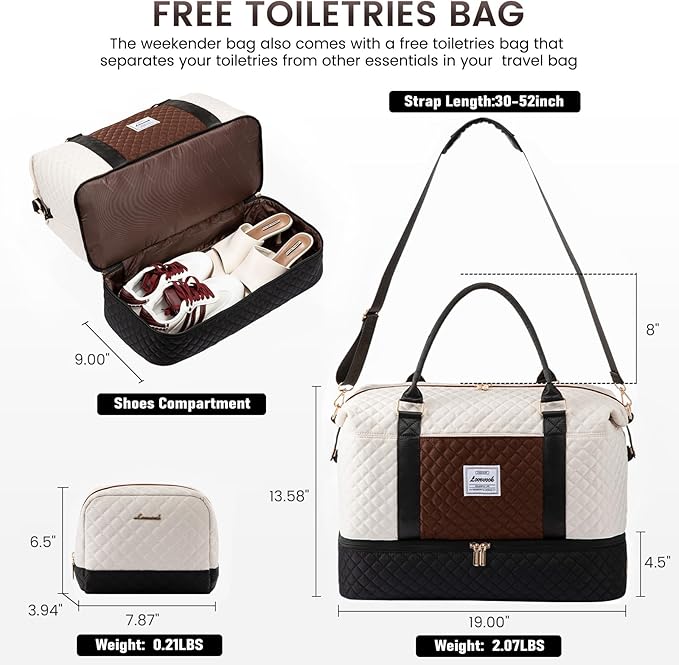 LOVEVOOK Travel Duffle Bag,Weekender Bags for Women with Shoe Compartment，Carry on Overnight Bag with Toiletry Bag,Gym Duffel Bag with Wet Pocket, Hospital Bags for Labor and Delivery