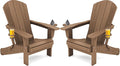 SERWALL Adirondack Chair with Cup Holders - Composite Adirondack Chairs Set of 2 HDPE Outdoor Chairs All Weather Use- Brown