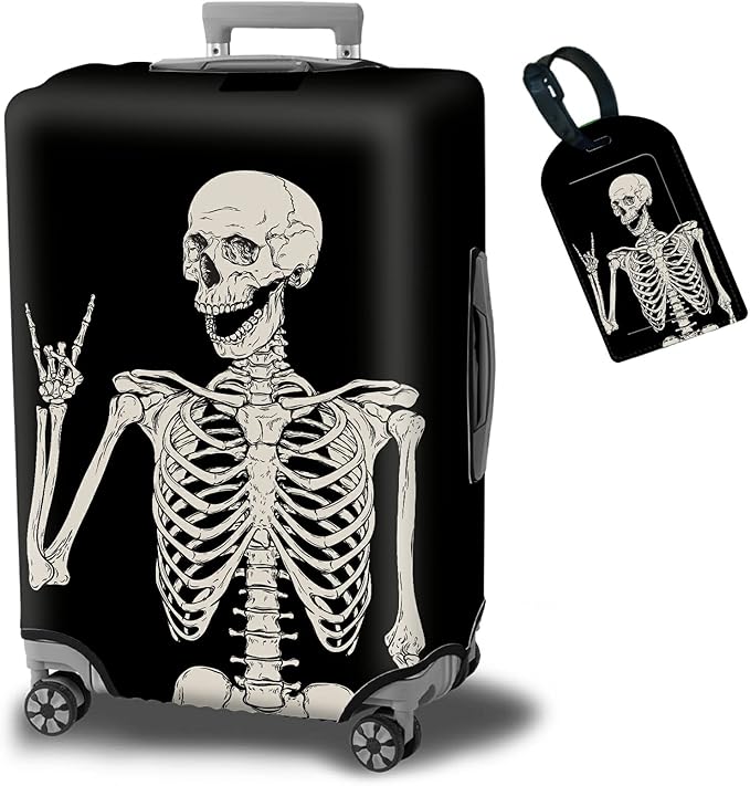 Luggage Cover Suitcase Protector Plus 1 Luggage Tag, Rock Skull Travel Suitcase Cover Suitable for 26-28 inch Luggage (L) with Concealed Zipper Washable Elastic Cloth Dustproof Anti-Scratch