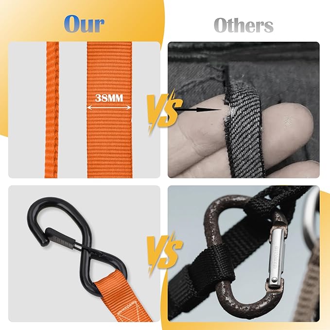 Ratchet Straps 4 Pack - 5,208 Lbs Break Strength 1.5 in x 8.2 Ft Heavy Duty Ratchet Tie Down Straps with S Hooks Set for Truck, Cargo Van, Trailer, Motorcycle (Orange)