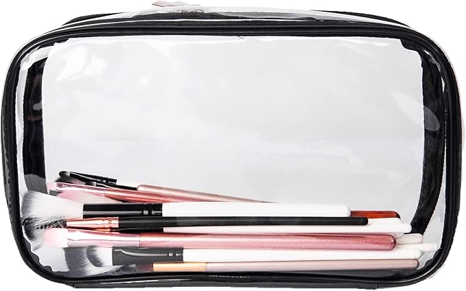 Portable Zippered Transparent Vinyl Travel Cosmetic Bag Clear PVC Makeup Kits Organizer Utility Pouch See Through Plastic TSA Approved Toiletry Carry Pouch