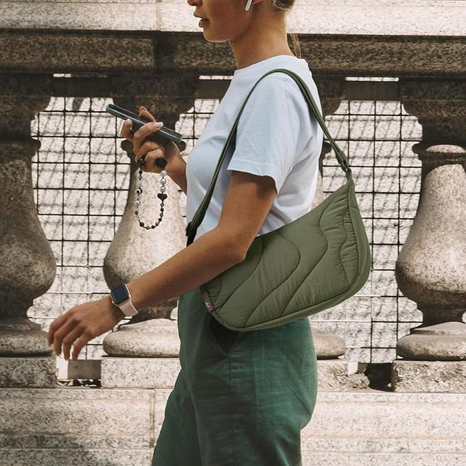 tomtoc 3.5L Puffer Sling Crossbody Bag for Women Trendy, Nylon Quilted Crescent Shoulder Bag Purses for Cellphone and Daily Essentials, Puffy Travel Hobo Handbag with Adjustable Strap & Inner Pockets