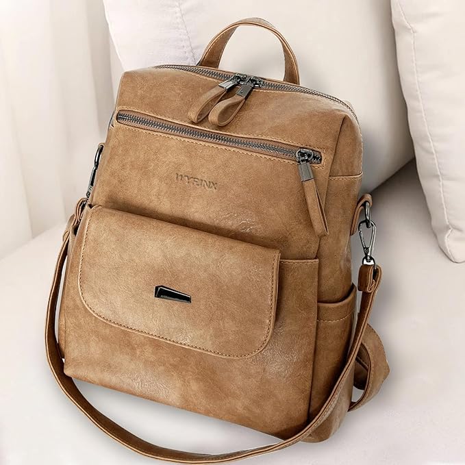 PU Leather Backpack Purse for Women Fashion Multipurpose Design Handbag Ladies Shoulder Bags Travel Backpack Camel