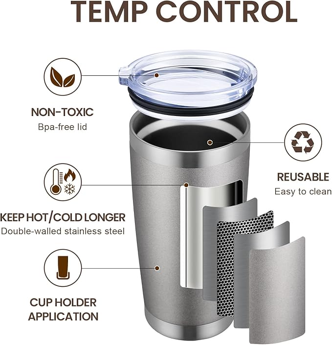 MEWAY 20oz Tumbler 8 Pack Double Wall Vacuum Insulated Travel Mug Bulk, Stainless Steel Tumblers with Lid and Straw, Durable Powder Coated Coffee Cups for Cold & Hot Drinks (Cold Gray, 8)